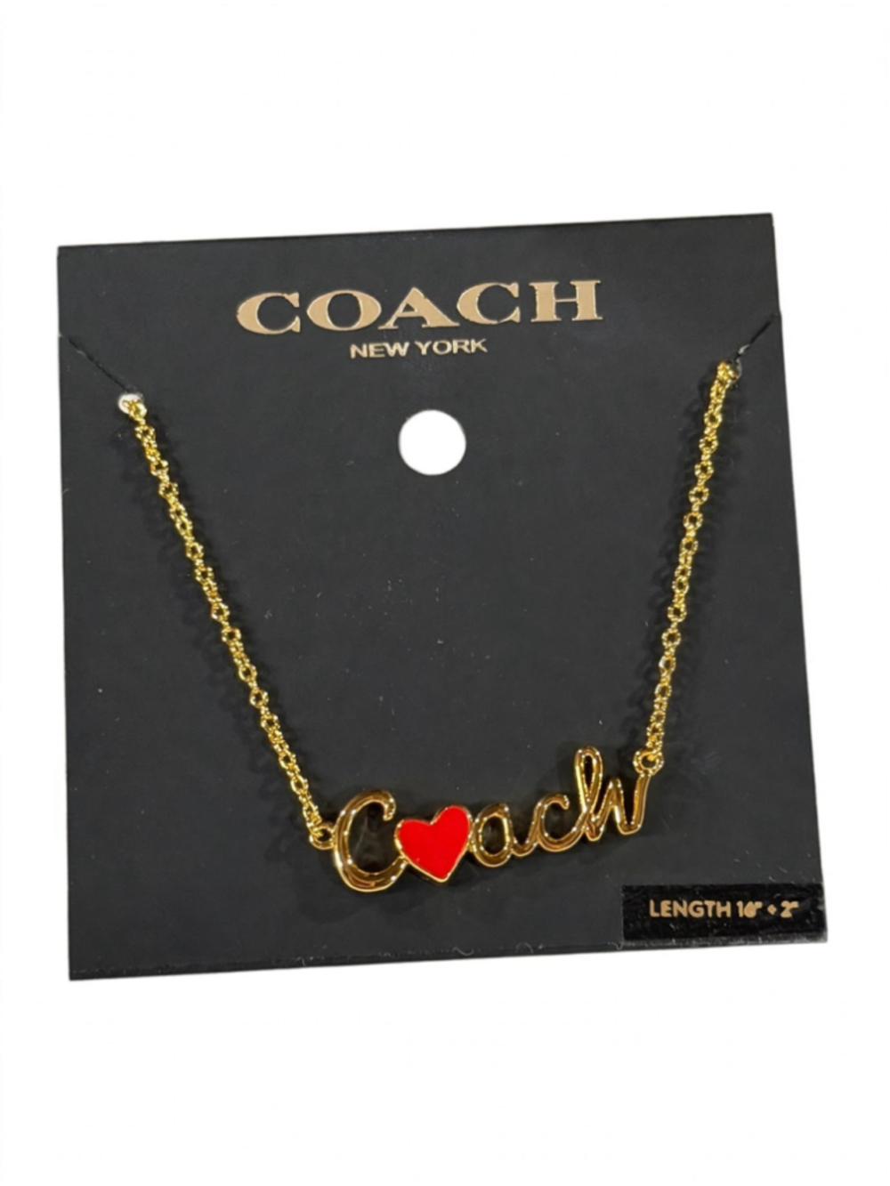 NWT Coach Script Heart Pendant Necklace Gold Red Enamel 463846 16" + 2" Extender